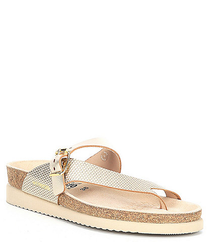 Mephisto Helen Mix Leather Buckle Detail Thong Sandals
