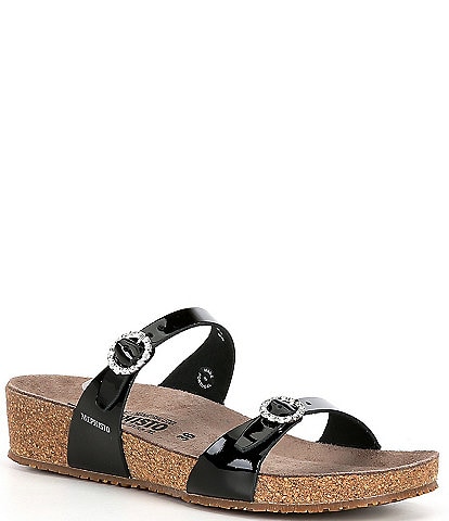 Mephisto Idelya Patent Leather Banded Rhinestone Buckle Two Strap Sandals