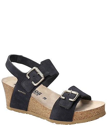 Mephisto Lissandra Leather Buckle Hardware Hook-and-Loop Banded Slingback Wedges