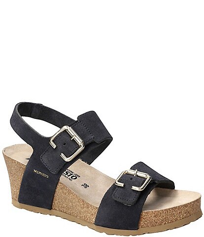 Mephisto Lissandra Leather Buckle Hardware Hook-and-Loop Banded Slingback Wedges