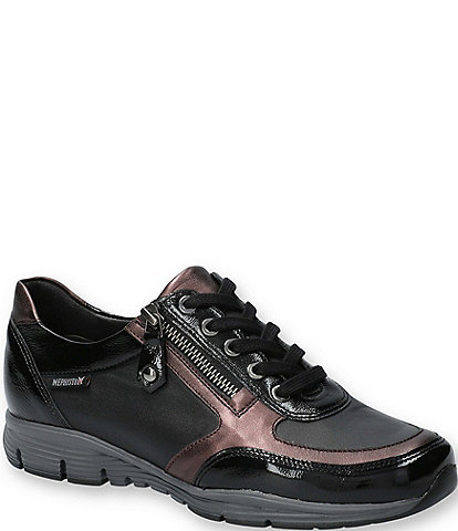 Mephisto Ylona Side Zip Embossed Metallic Leather Oxford Sneakers