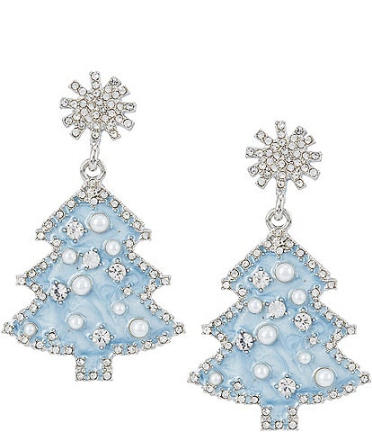 Merry & Bright Blue Enamel Tree Drop Earrings