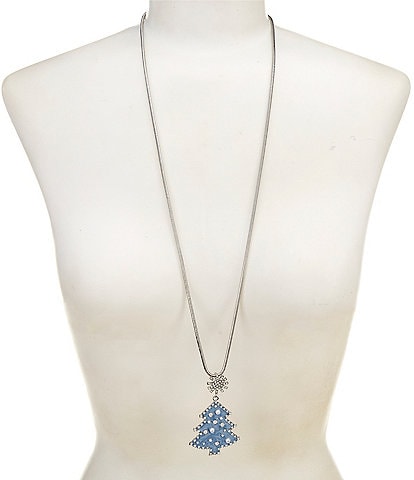 Merry & Bright Blue Tree with Pearls Long Pendant Necklace