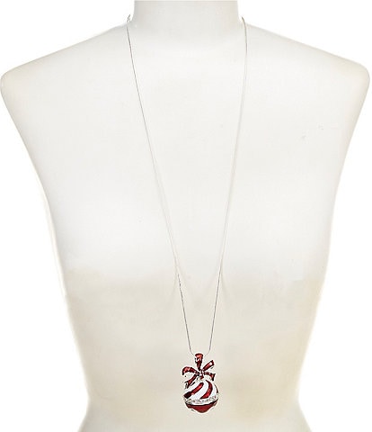 Merry & Bright Bow Candy Cane Jingle Bell Drop Pendant Necklace