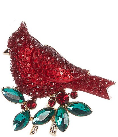 Merry & Bright Caviar Cardinal Crystal Bird Pin
