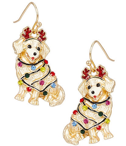 Merry & Bright Christmas Lights Golden Retriever Drop Earrings