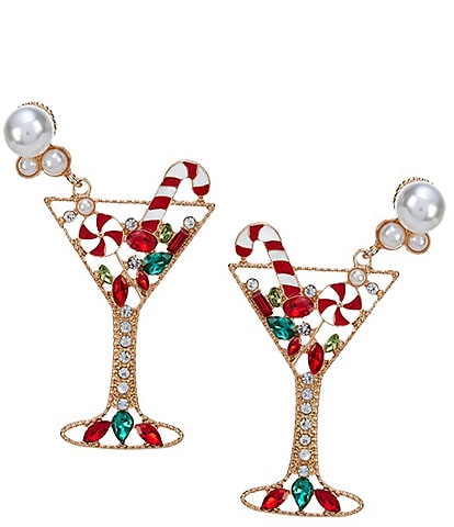 Merry & Bright Christmas Martini Drop Earrings