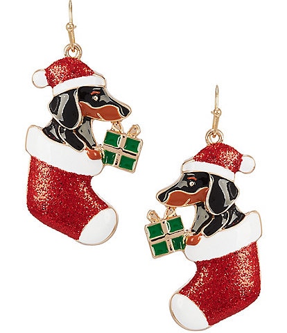  Christmas Puppy In Stocking Gift Drop Earrings
