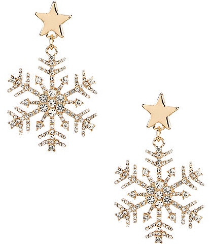 Merry & Bright Christmas Star Post Snowflake Drop Earrings