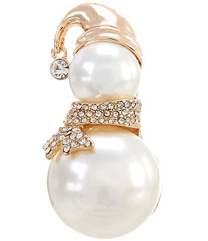 Merry & Bright Crystal Pave Double Pearl Snowman Pin