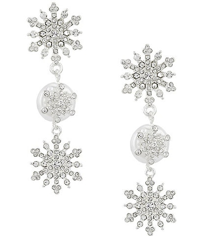 Merry & Bright Crystal Pave Snowflake Pearl Linear Drop Earrings