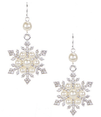 Merry & Bright Crystal Snowflake Pearl Drop Earrings