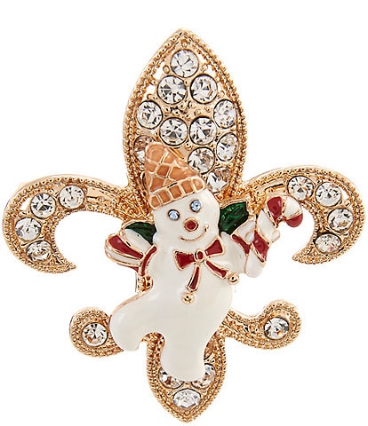 Merry & Bright Fleur De Lis Mr. Bingle Christmas Pin