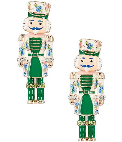 Merry & Bright Floral Print Nutcracker Drop Earrings