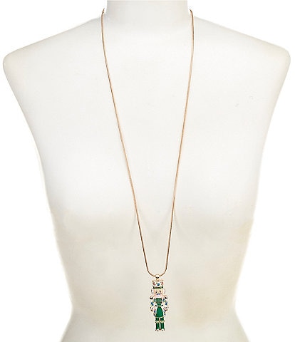 Merry & Bright Floral Print Nutcracker Pendant Long Strand Necklace