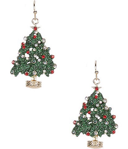 Merry & Bright Glitter Crystal Tree Drop Earrings