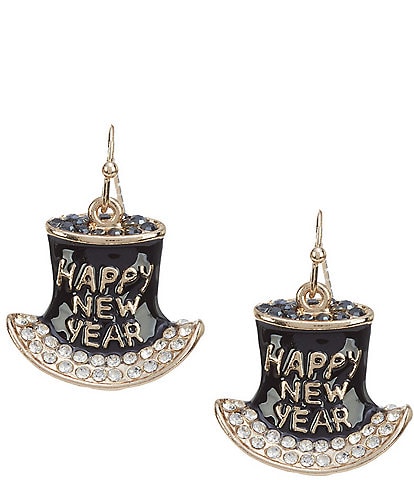 Merry & Bright Happy New Year Hat Drop Earrings