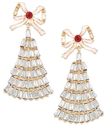 Merry & Bright Holiday Bow Rhinestone Tree Drop Earrings