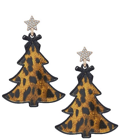 Merry & Bright Holiday Leopard Tree Drop Earrings