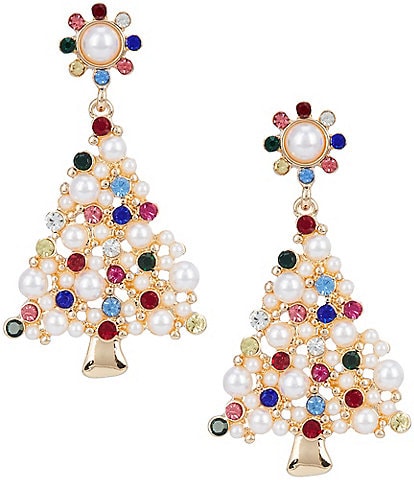 Merry & Bright Holiday Pearl and Stone Tree Drop Earrings