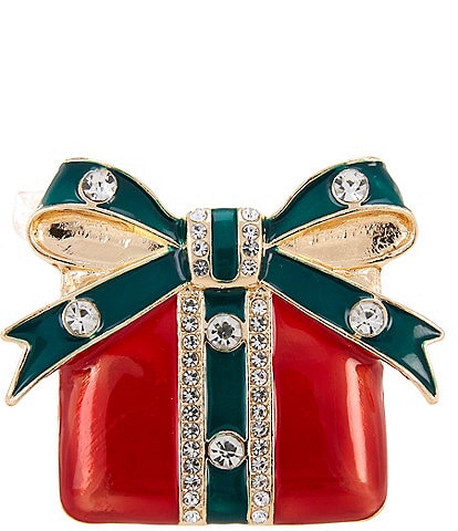 Merry & Bright Holiday Rhinestone Present Pin