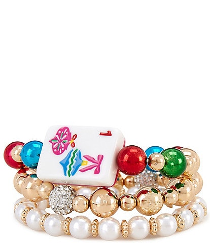 Merry & Bright Mahjong Ornament Stretch Bracelet Set