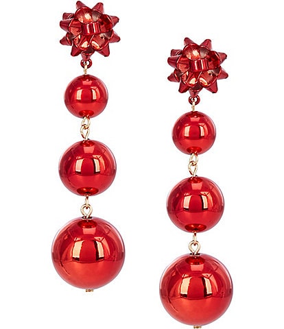 Merry & Bright Metallic Bow Triple Drop Statement Earrings