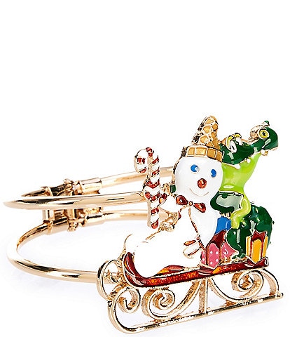 Merry & Bright Mr. Bingle & Gator On Sled Christmas Hinge Bangle Bracelet
