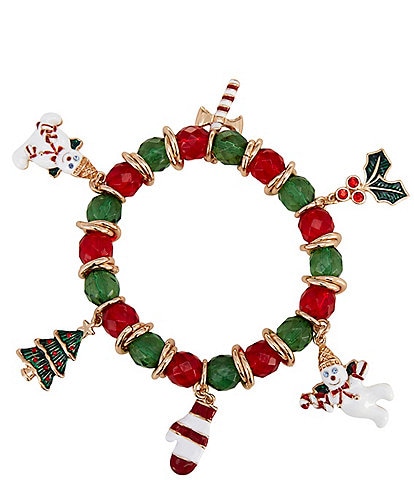 Merry & Bright Mr. Bingle Christmas Multi Charm Drop Stretch Bracelet