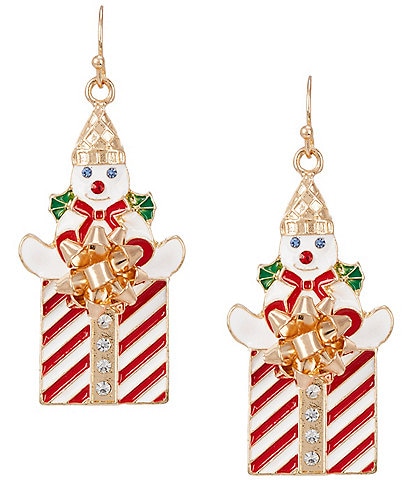 Merry & Bright Mr. Bingle Christmas Present Drop Earrings