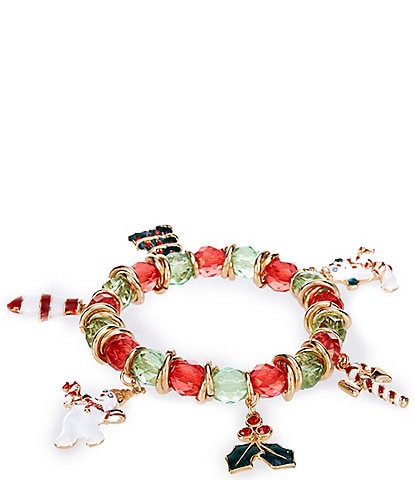 Merry & Bright Mr. Bingle Multi Christmas Charm Drop Stretch Bracelet