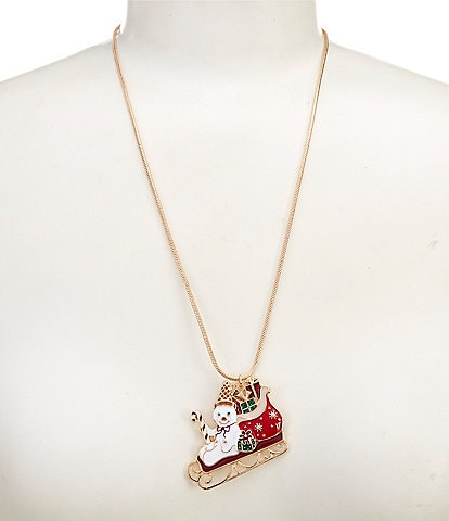 Merry & Bright Mr. Bingle Sled Long Pendant Necklace