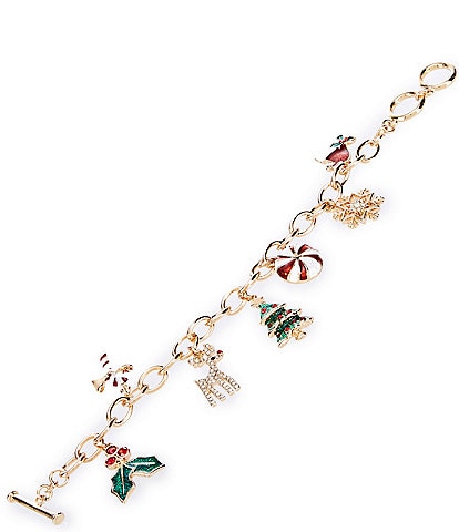 Merry & Bright Oval Chain Multi Christmas Motif Charm Bracelet