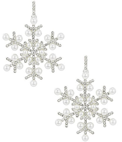 Merry & Bright Pearl & Crystal Pave Snowflake Drop Earrings