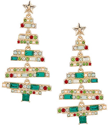 Merry & Bright Pearl & Multi Green Stone Tree Drop Earrings