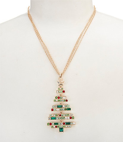 Merry & Bright Pearl & Stone Tree Pendant Necklace