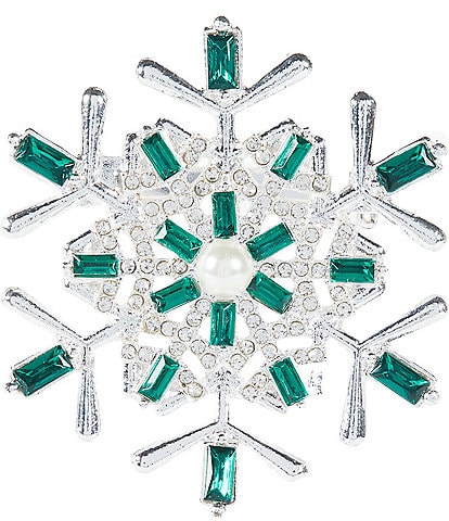 Merry & Bright Pearl and Emerald Green Crystal Snowflake Pin