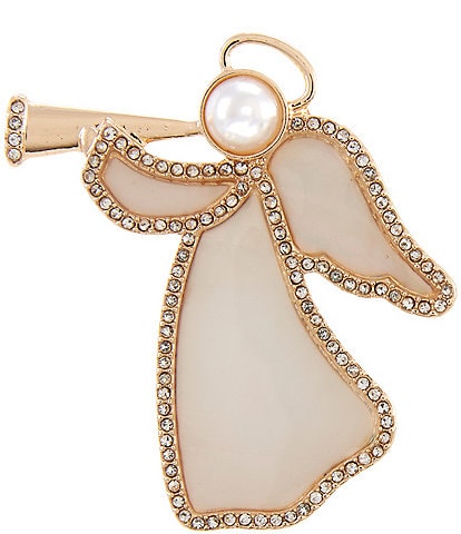 Merry & Bright Pearl Crystal Pave White Shell Paper Angel Pin