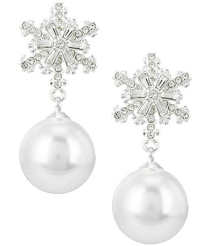 Merry & Bright Snowflake Pearl Drop Earrings