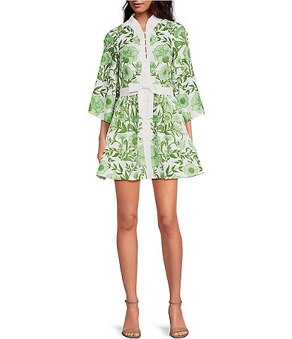 Mestiza New York Carmen Floral Print Mandarin Collar 3/4 Full Sleeve Mini A-Line Dress