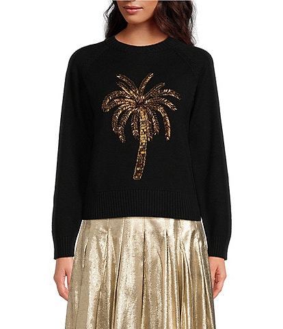 Mestiza New York Delilah Knit Crew Neck Palm Tree Embroidered Sweater