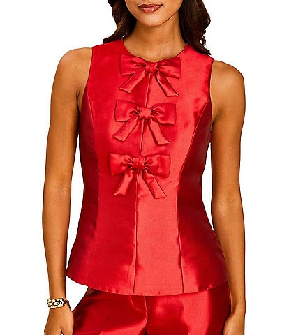 Mestiza New York Hudson Silk Twill Round Neck Sleeveless Fitted Coordinating Bow Top