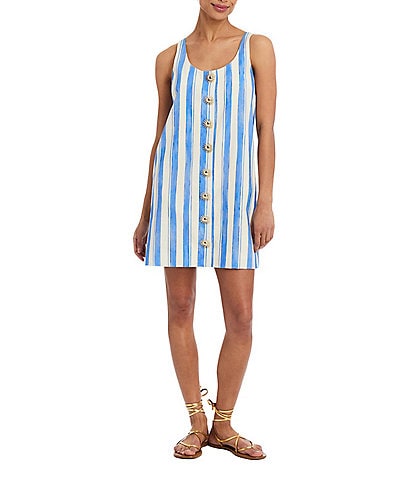 Mestiza New York Mercedes Linen Blend Santorini Stripe Scoop Neck Sleeveless Dress