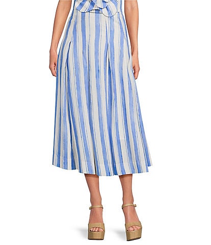 Mestiza New York Seville Santorini Stripe Linen Blend Pleated Coordinating Midi Skirt