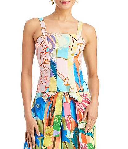 Mestiza New York Tiramisu Primrose Floral Linen Blend Square Neck Sleeveless Top