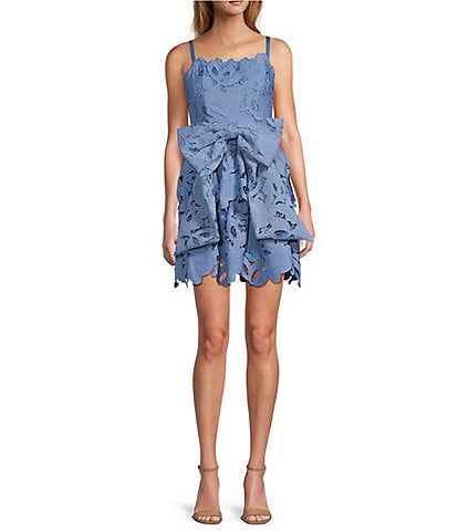 Mestiza New York Vanessa Lace Bow Square Neck Sleeveless Mini Dress