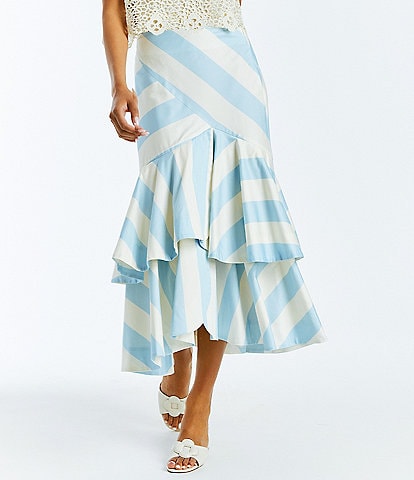 Mestiza New York Victoria Poplin Stripe Print Convertible Ruffle Tiered A-Line Skirt