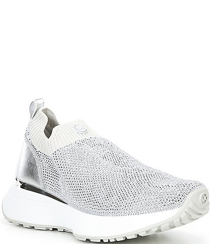 Michael Kors Ari Slip On Stretch Knit Stone Embellished Sneakers