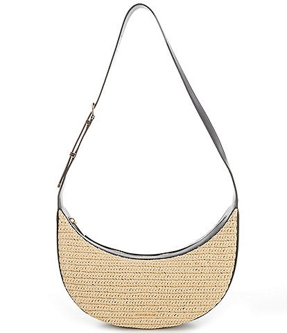 Michael Kors Avra Medium Straw Contrast Trim Crossbody Bag