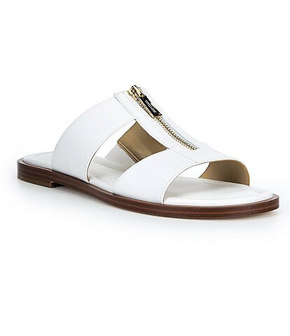 Michael Kors Berkley Leather Zip Hardware Slide Sandals